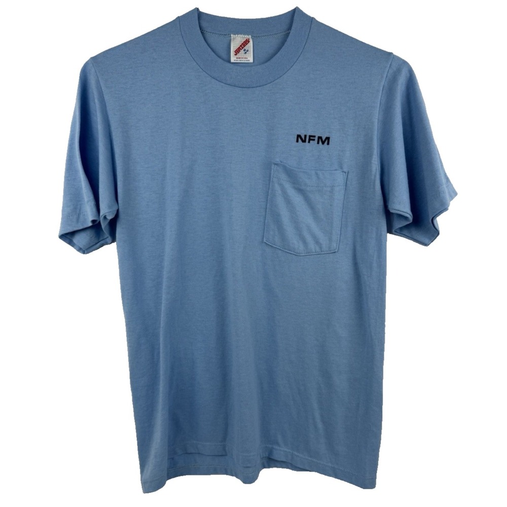 VTG Jerzees Pocket T-Shirt Thin Sz Small Blue NFM Nebraska Furniture Mart S.S.